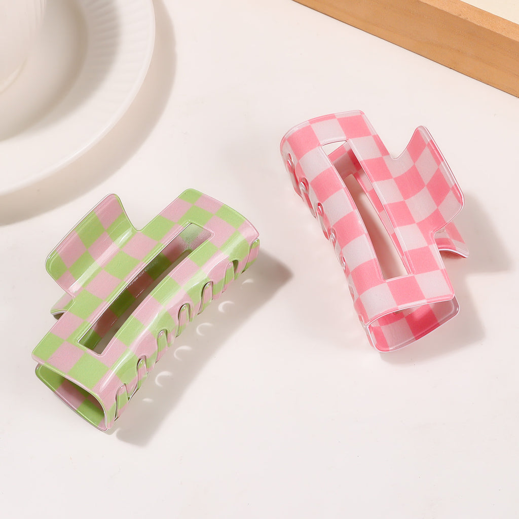 Checkerboard Print Rectangular Claw Clip
