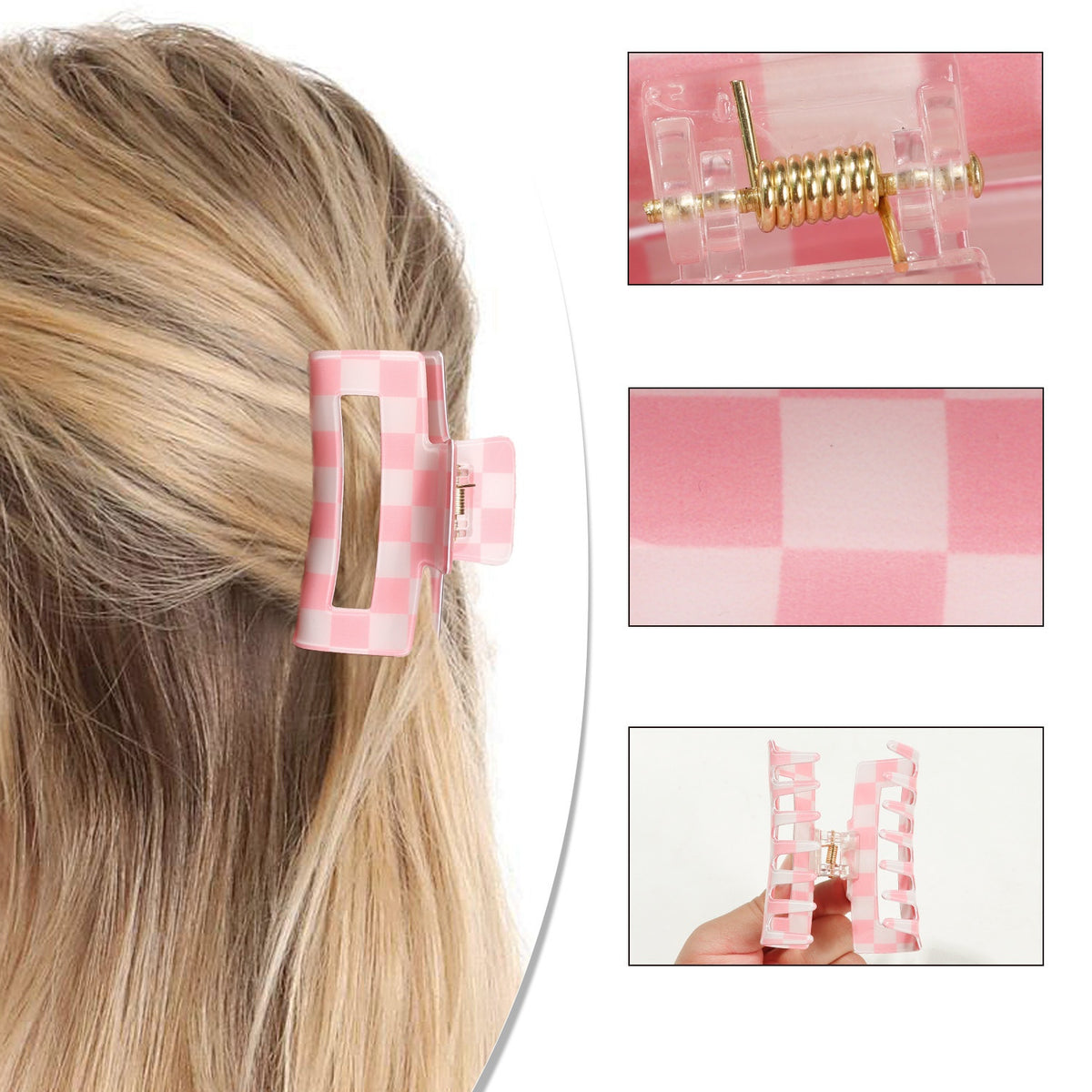 Checkerboard Print Rectangular Claw Clip - view 3
