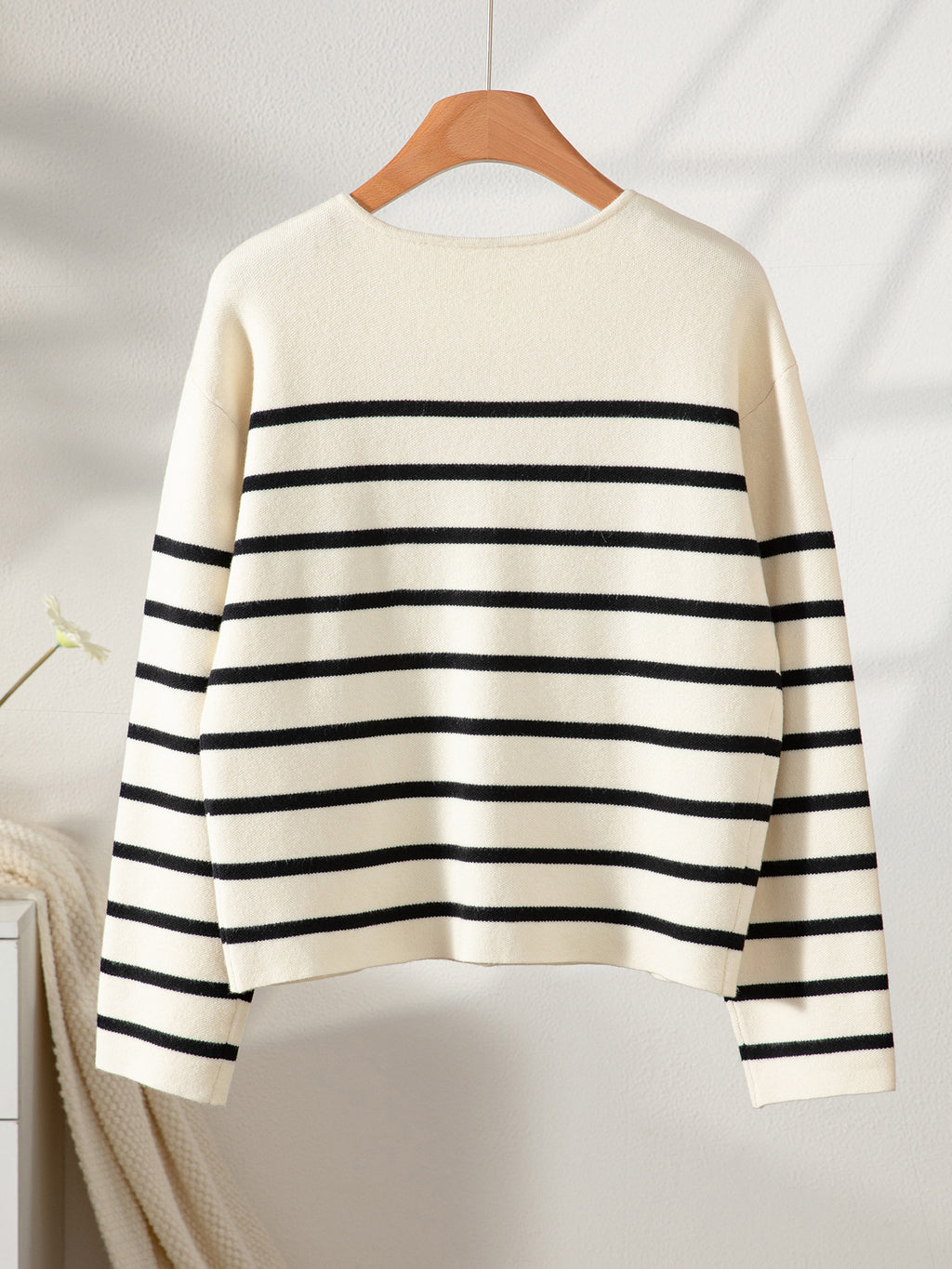 Breton Stripe Cropped Knit Cardigan With Pockets - Striped - 2