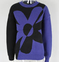 Oversized Flower Intarsia Knit Sweater - Black
