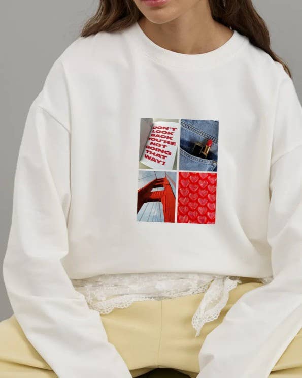 White Graphic Print Long Sleeve T-Shirt