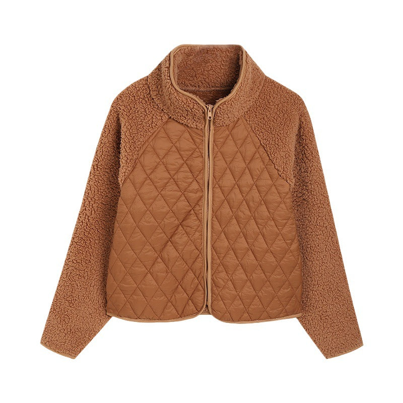 Sherpa Teddy Coat With Quilted Front - Camel - 1