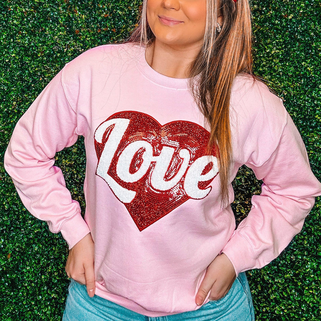 Sequin Heart Love Graphic Sweatshirt - Pink