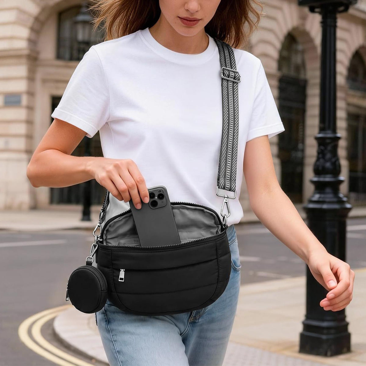 Quilted Puffer Crossbody Bag with Coin Pouch