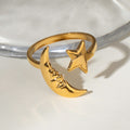 Crescent Moon and Star Open Ring - Gold