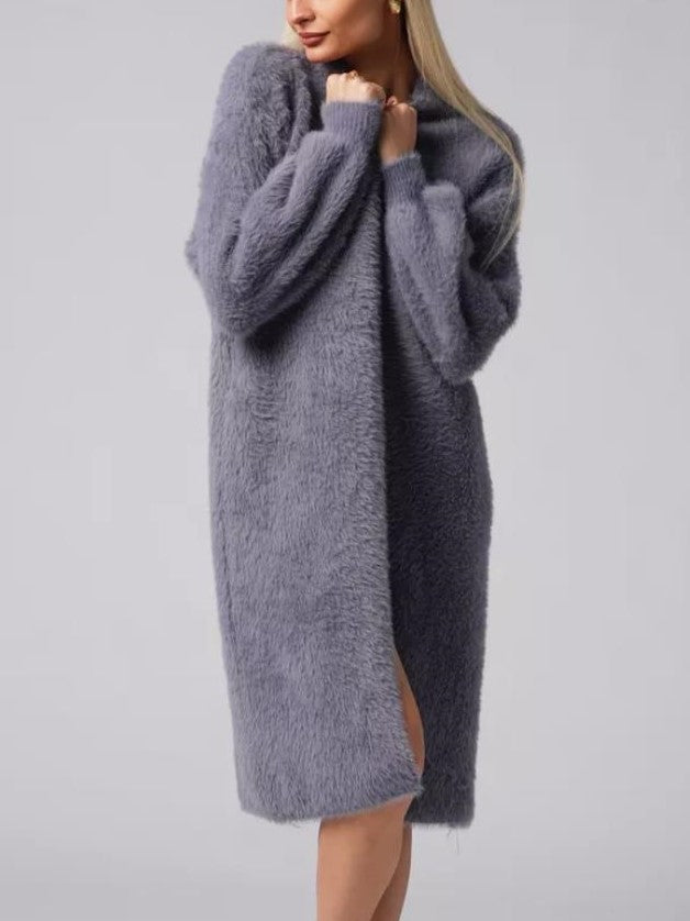 Plush Faux Fur Knit Maxi Cardigan - DarkGray - 1