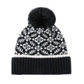 Snowflake Jacquard Pom Pom Beanie with Plush Lining - Black