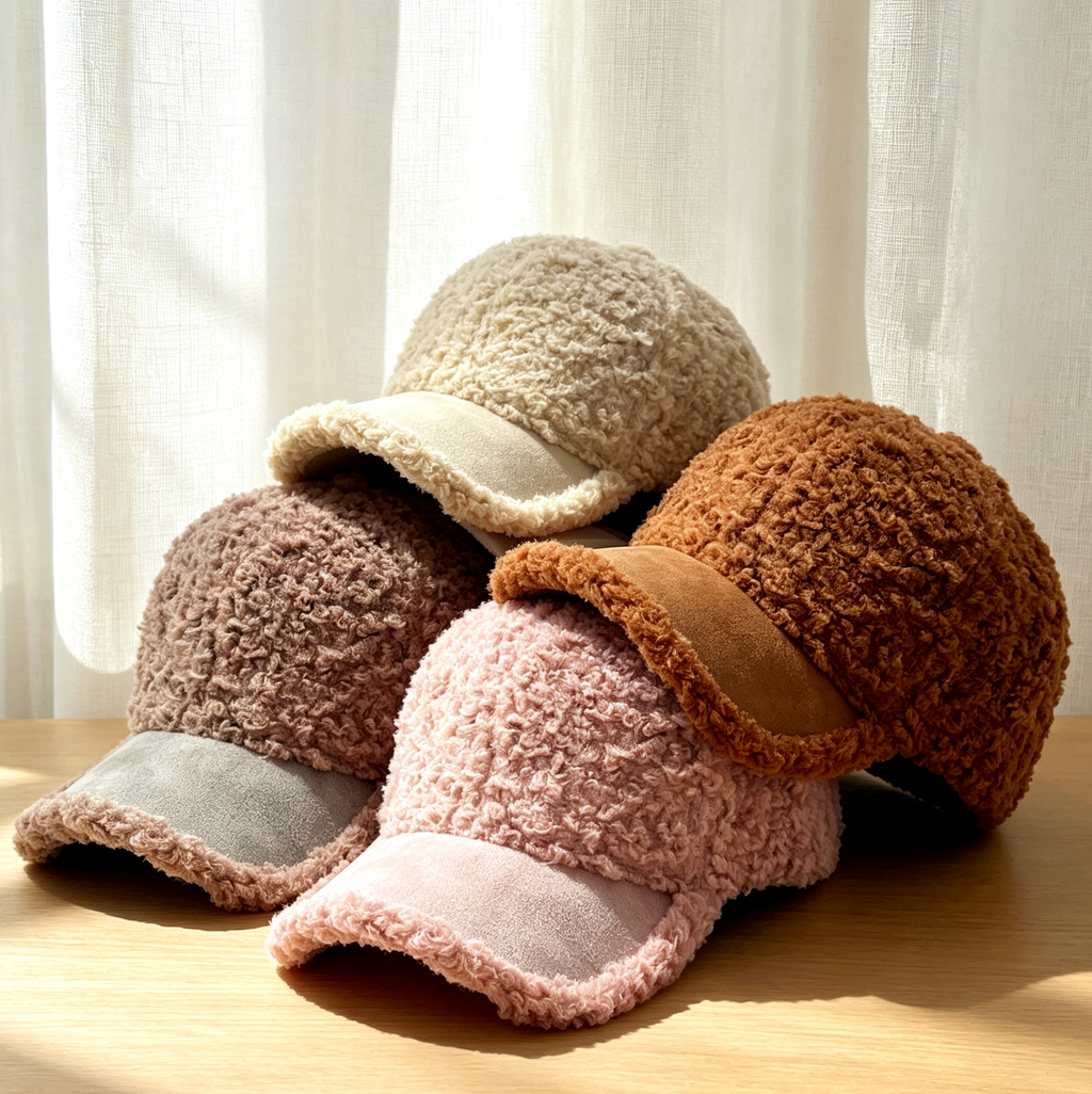 Curly Sherpa Baseball Cap with Suede-Look Brim - Beige - 2