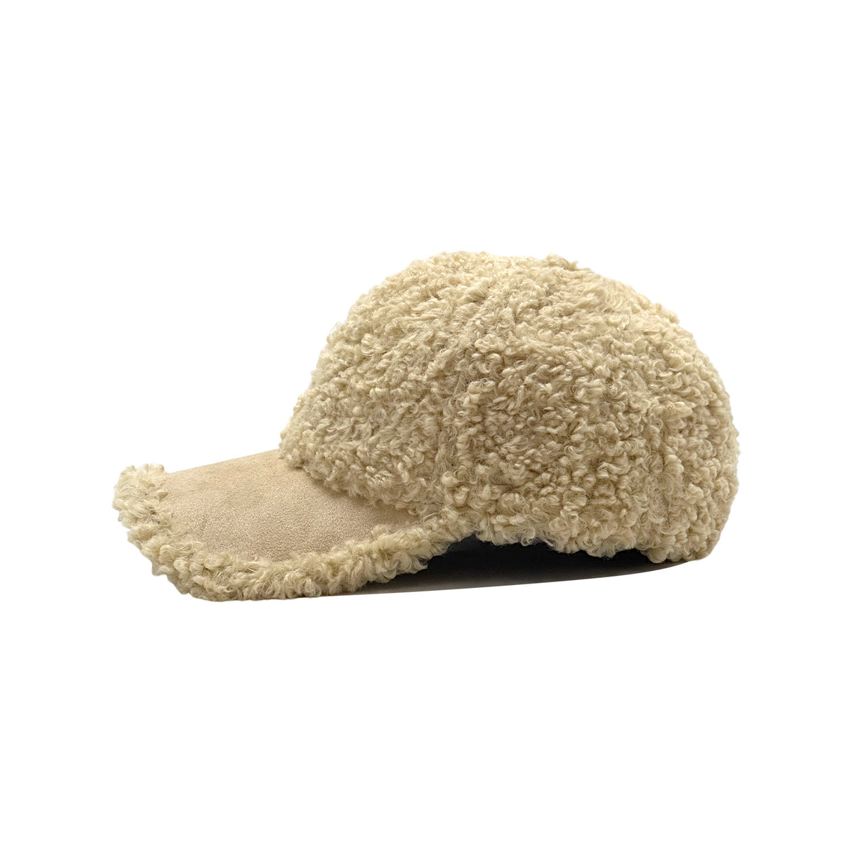 Curly Sherpa Baseball Cap with Suede-Look Brim - Beige - 3
