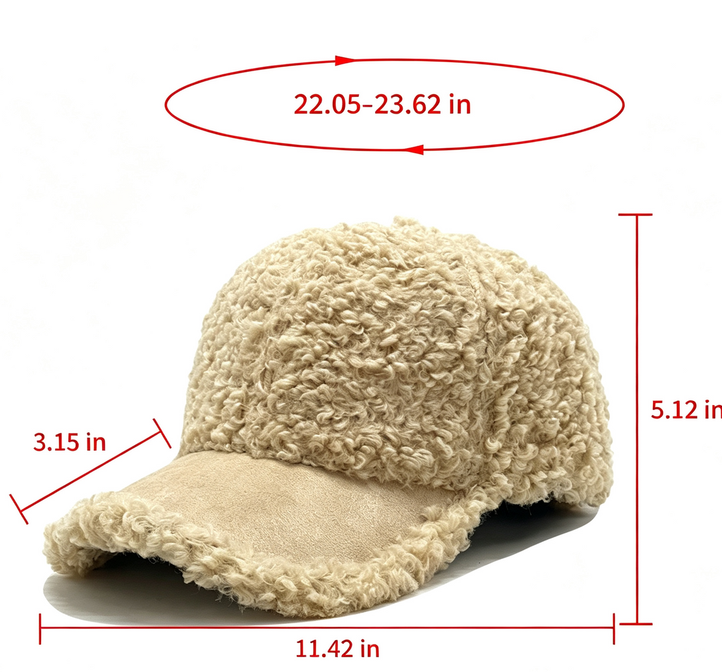 Curly Sherpa Baseball Cap with Suede-Look Brim - Beige - 4