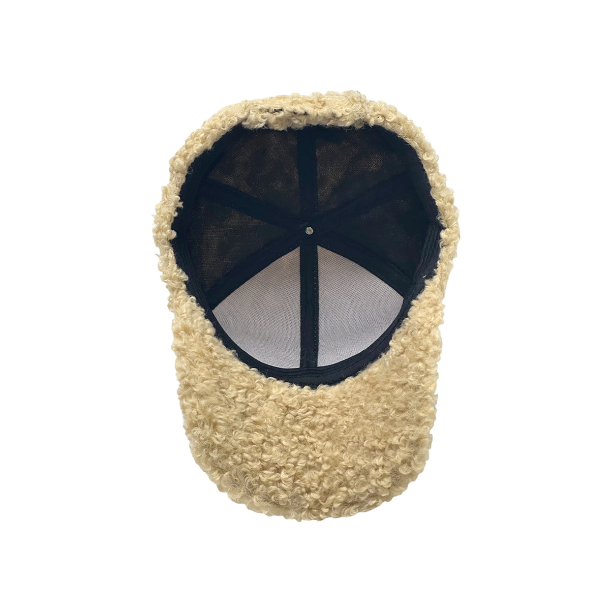 Curly Sherpa Baseball Cap with Suede-Look Brim - Beige - 5