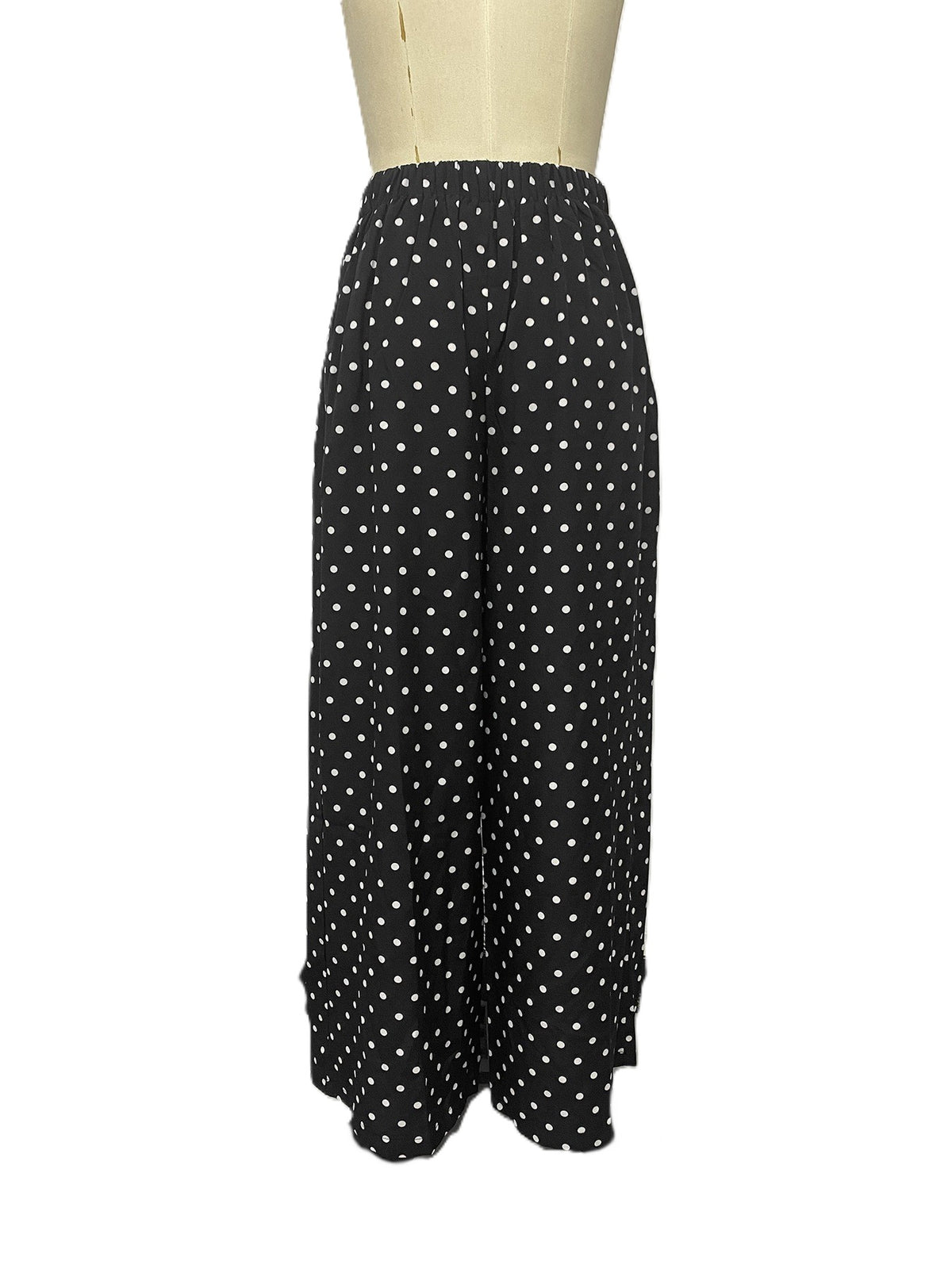 Polka Dot Wide-Leg Pants With Flowy High-Rise Fit - Black - 1