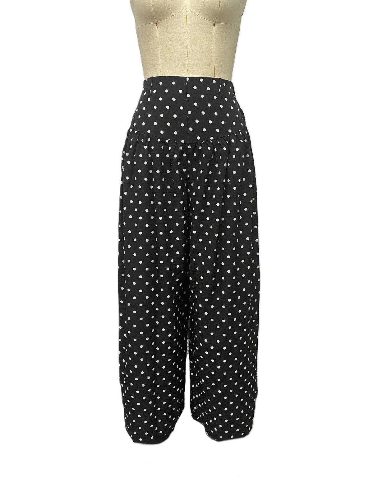 Polka Dot Wide-Leg Pants With Flowy High-Rise Fit - Black - 2