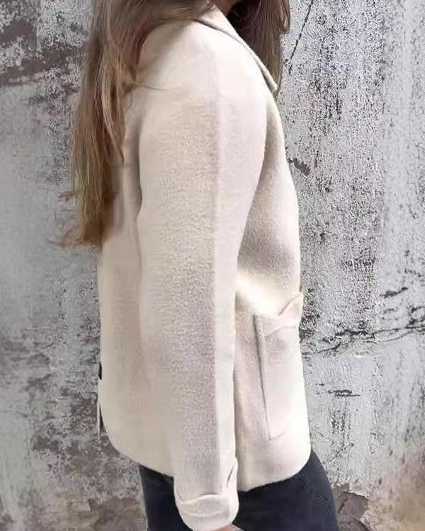 Fleece Lapel Collar Zip Front Jacket - Apricot - 2