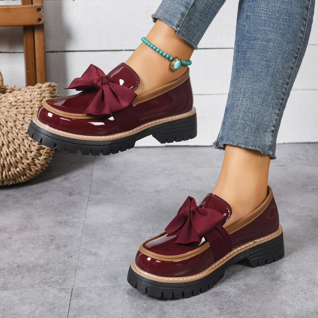Chunky Bow Patent Platform Loafers