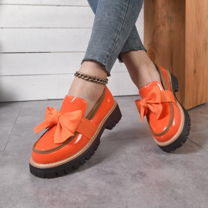 Chunky Bow Patent Platform Loafers
