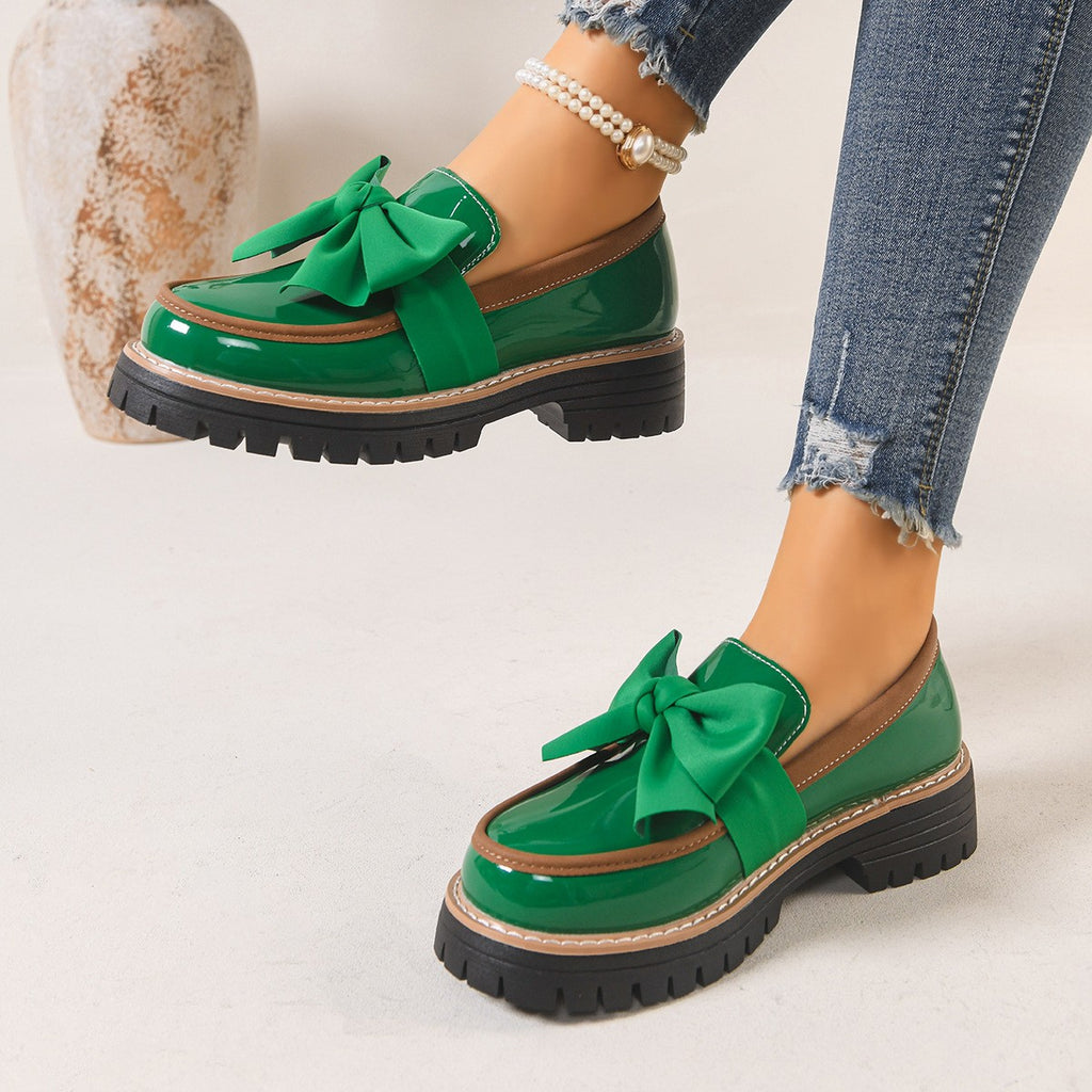 Chunky Bow Patent Platform Loafers