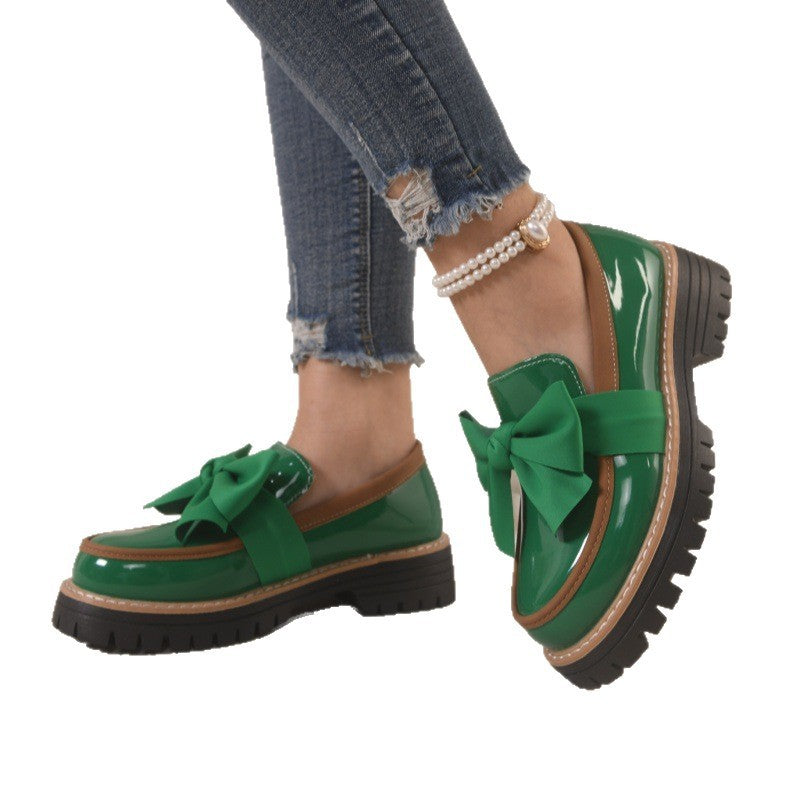 Chunky Bow Patent Platform Loafers