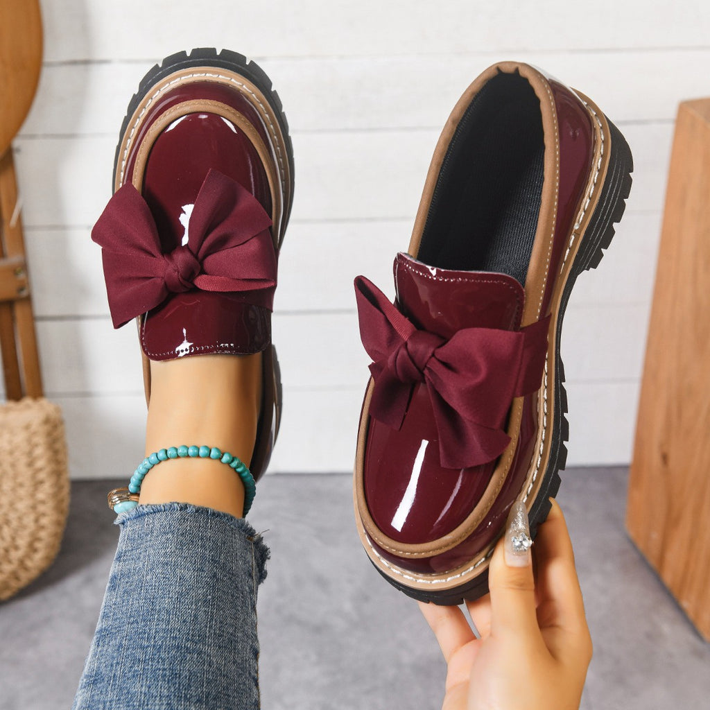 Chunky Bow Patent Platform Loafers