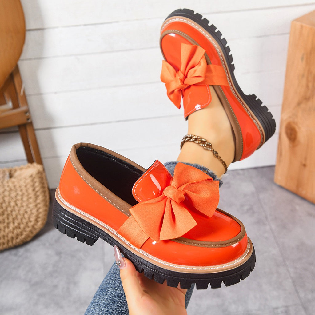 Chunky Bow Patent Platform Loafers