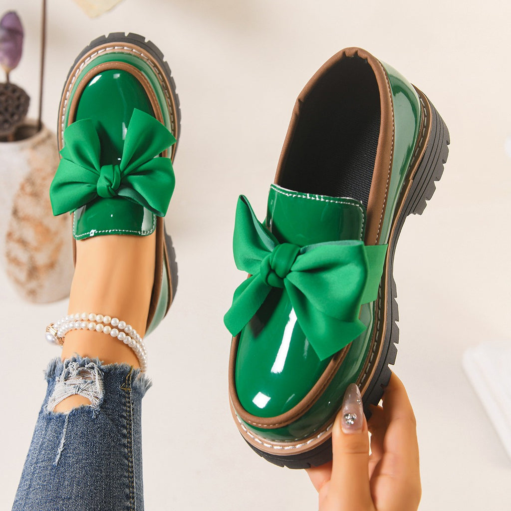 Chunky Bow Patent Platform Loafers