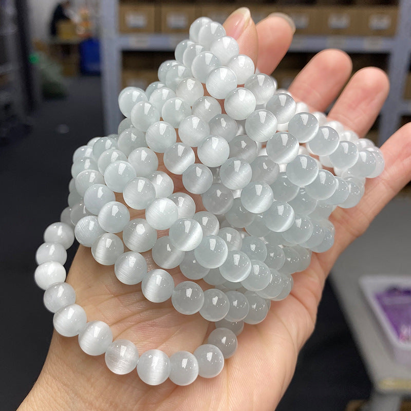 Cat Eye Stone Bead Bracelet - WHITE