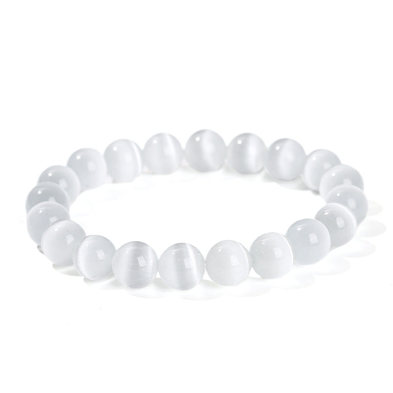Cat Eye Stone Bead Bracelet - WHITE - 1