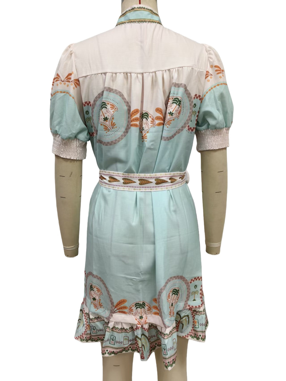Medallion Print Belted Mini Shirt Dress - Beige - 3