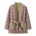 Medallion Print Quilted Belted Kimono - Floral