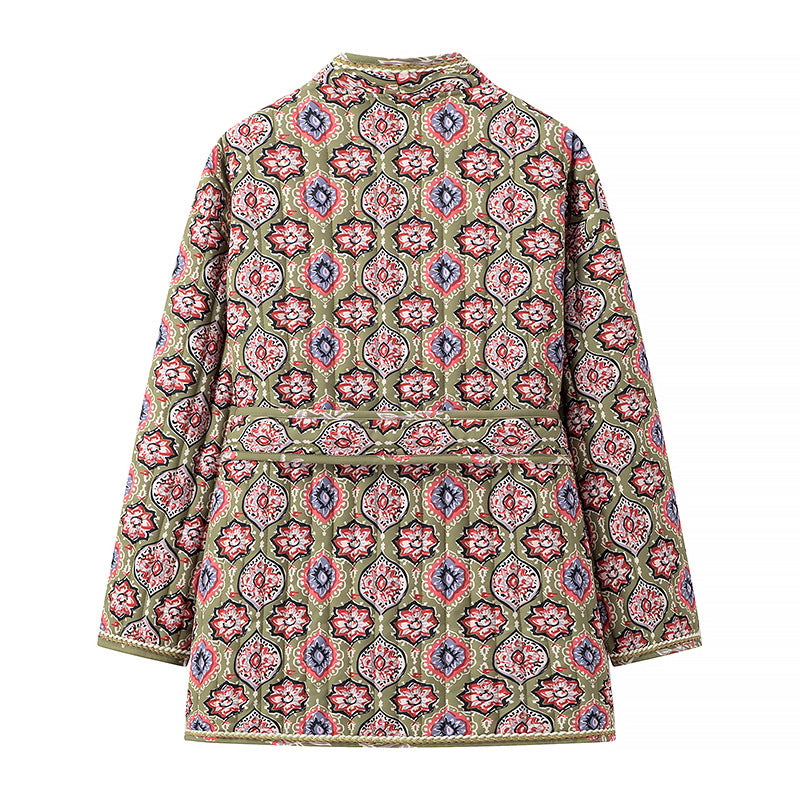 Medallion Print Quilted Belted Kimono - Floral - 1
