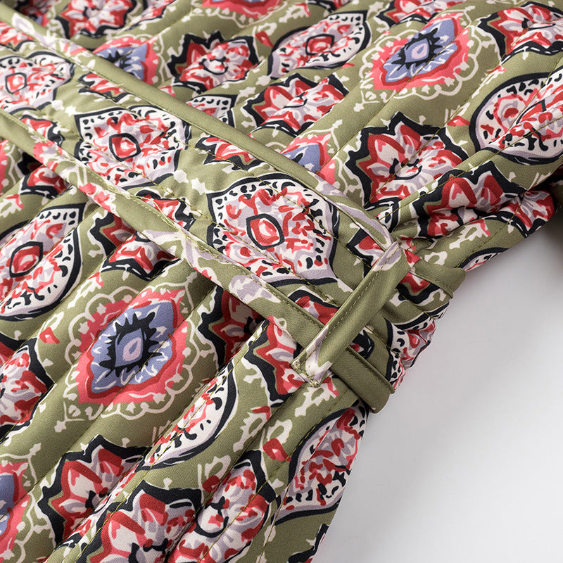 Medallion Print Quilted Belted Kimono - Floral - 11