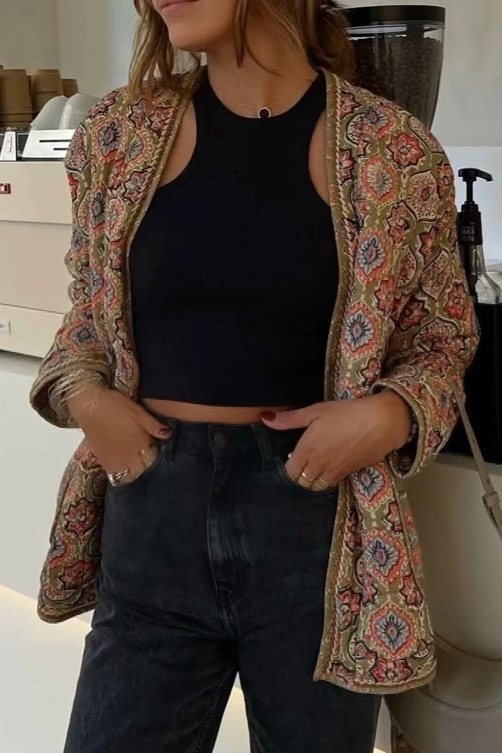 Medallion Print Quilted Belted Kimono - Floral - 15