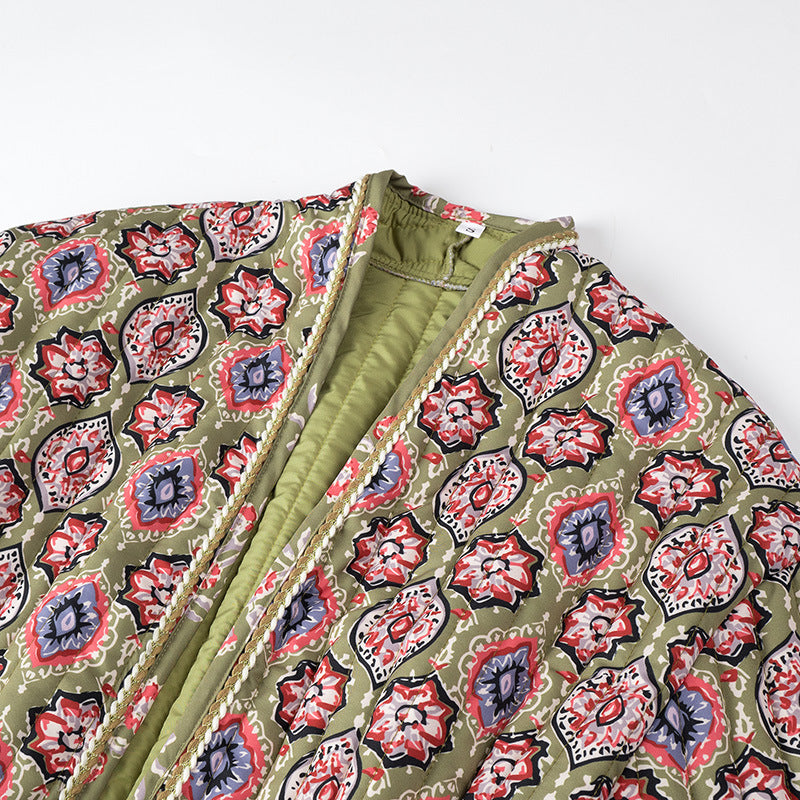 Medallion Print Quilted Belted Kimono - Floral - 2