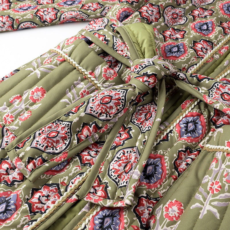 Medallion Print Quilted Belted Kimono - Floral - 4