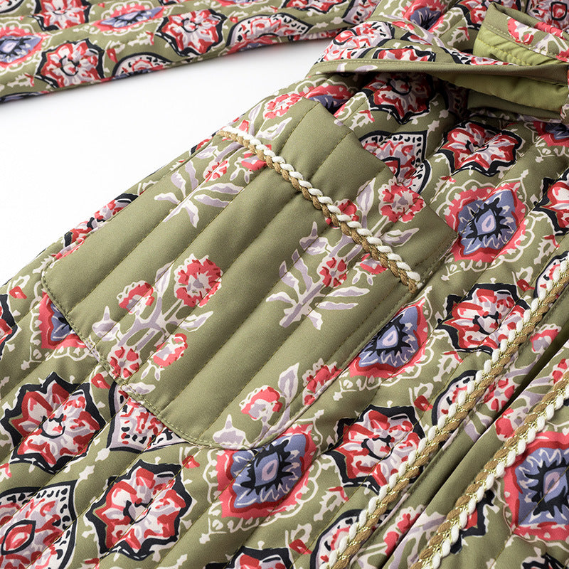 Medallion Print Quilted Belted Kimono - Floral - 5
