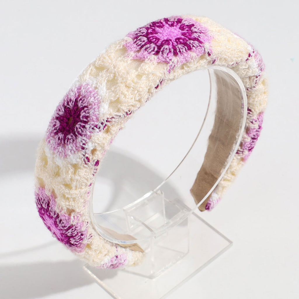 Boho Crochet Knit Padded Wide Headband - C4