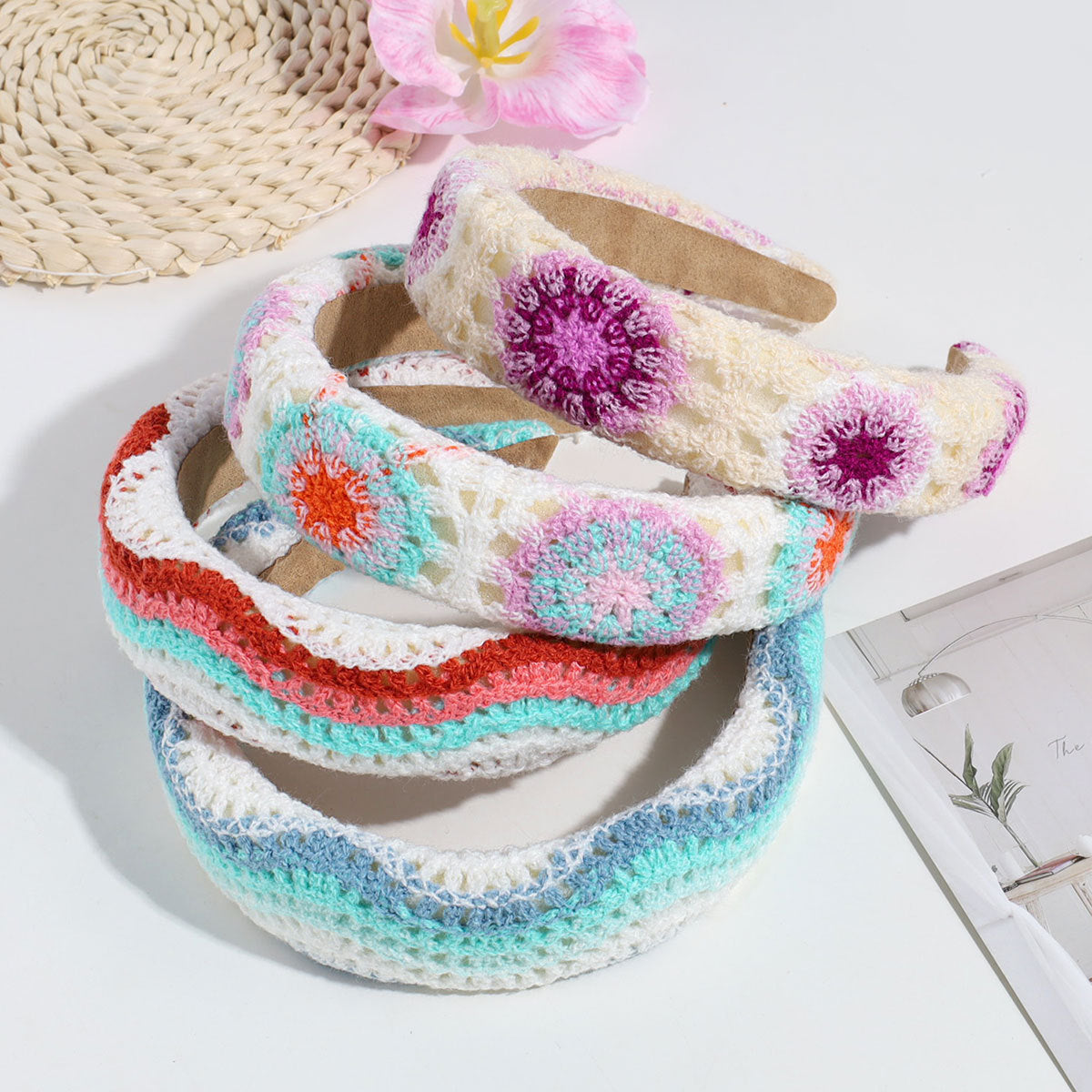 Boho Crochet Knit Padded Wide Headband - view 1