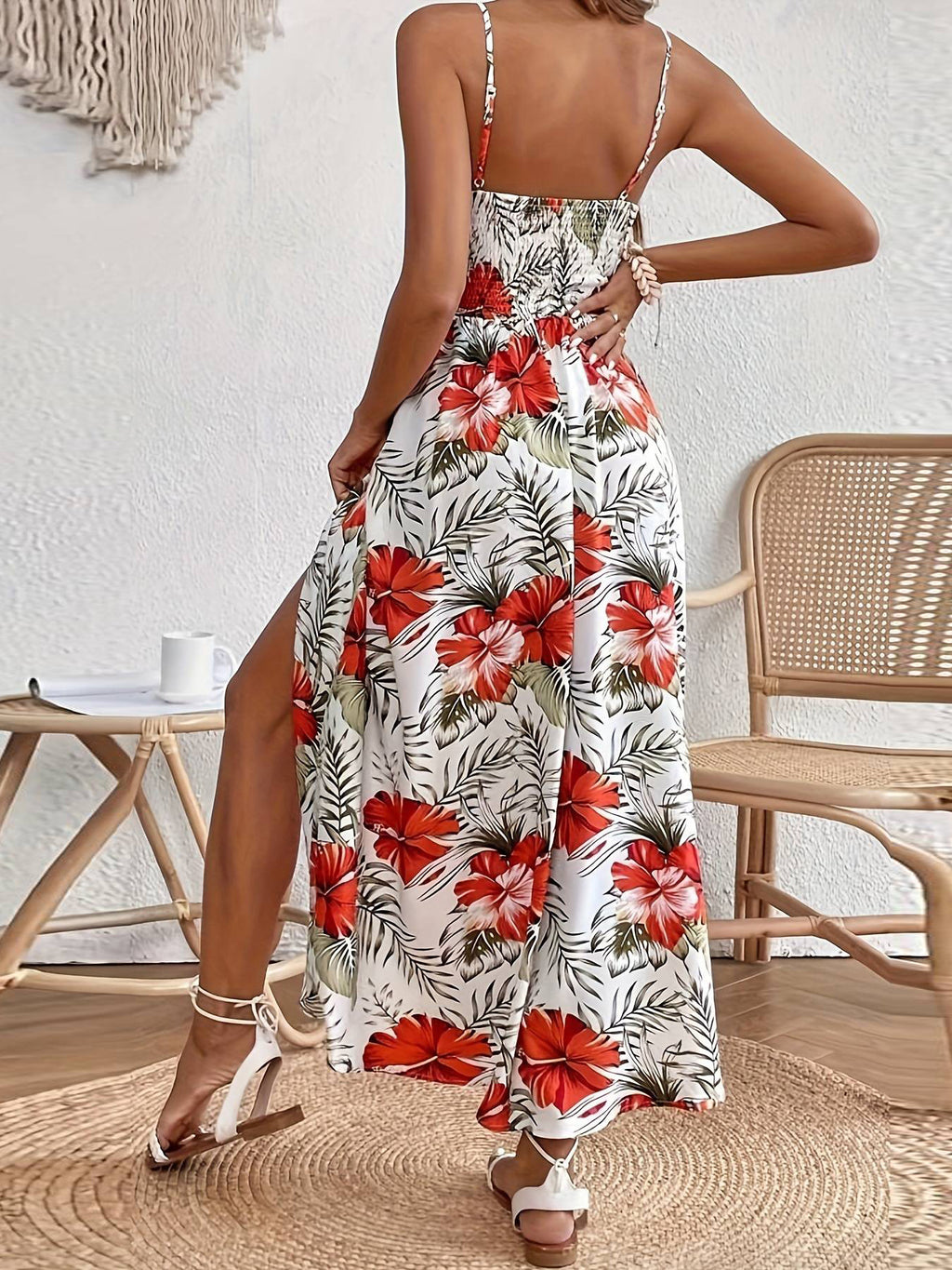 Bohemian Printed Lace Trim Cami Maxi Dress - view 1