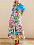 Illustrated Scenic Print Linen Shirt Dress - Decor