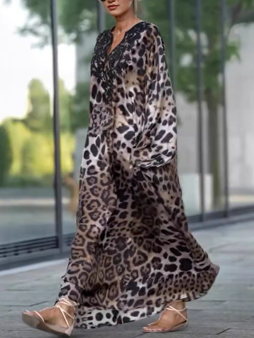 Leopard Print Balloon Sleeve Maxi Dress - Leopard - 4