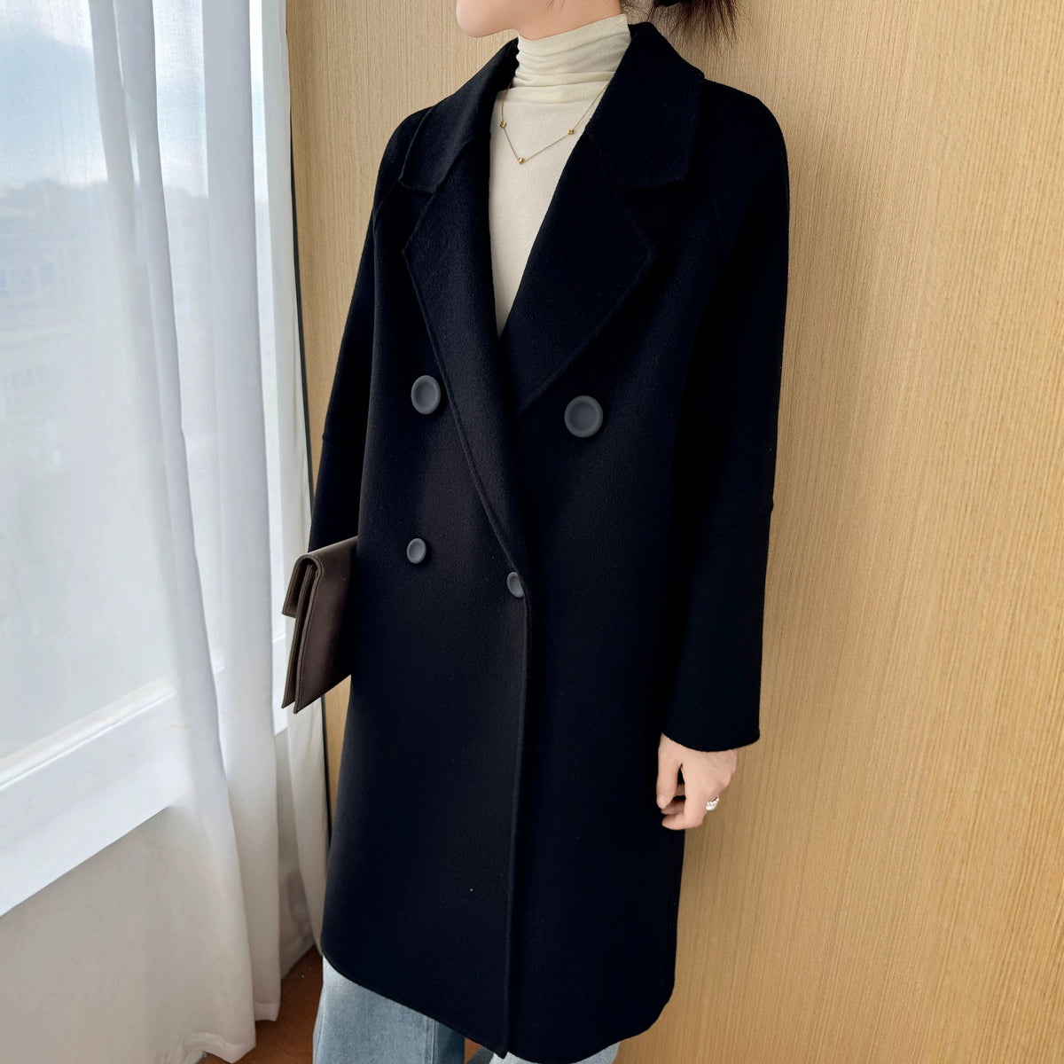 Oversized Double Breasted Wool Drop Shoulder Long Coat