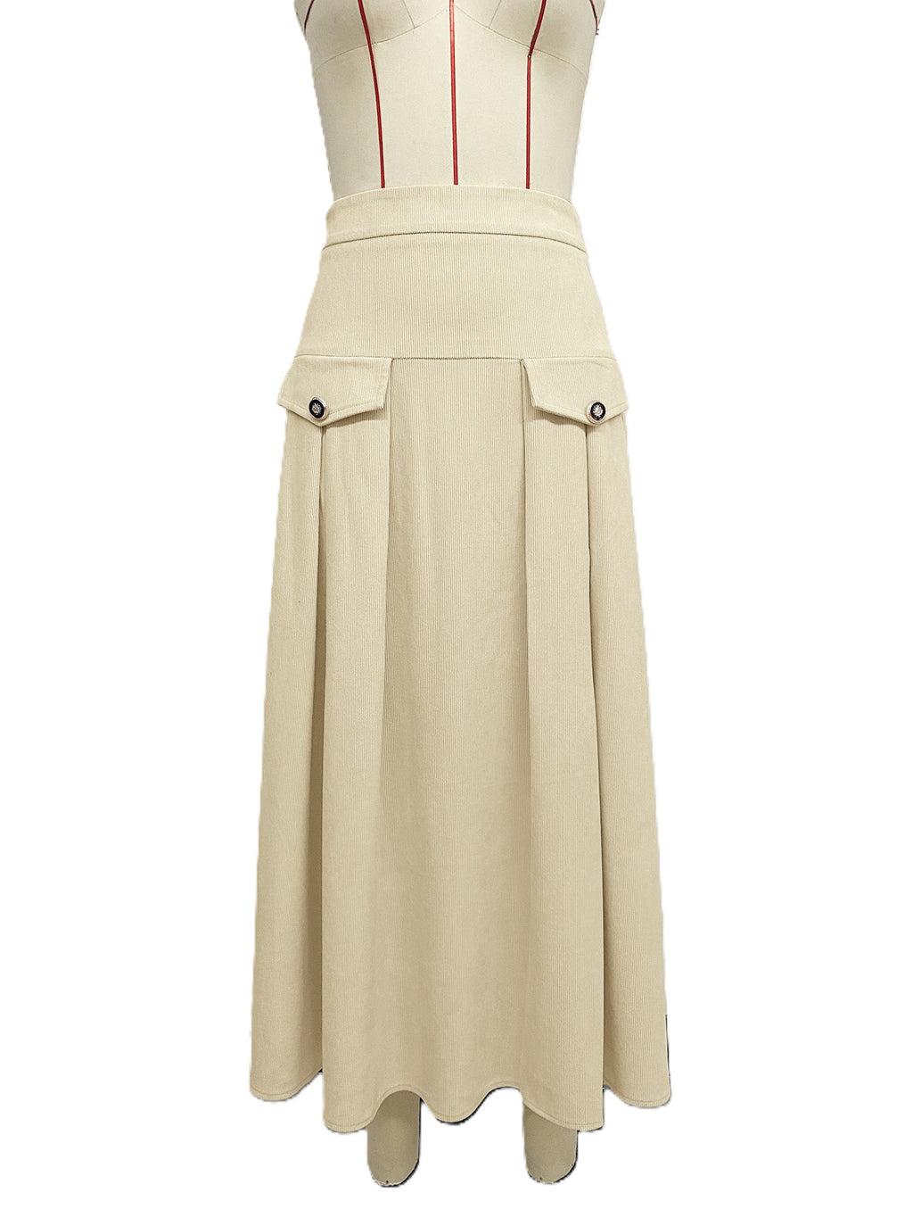 High Waist Pleated A-Line Maxi Skirt with Pockets - Khaki - 1