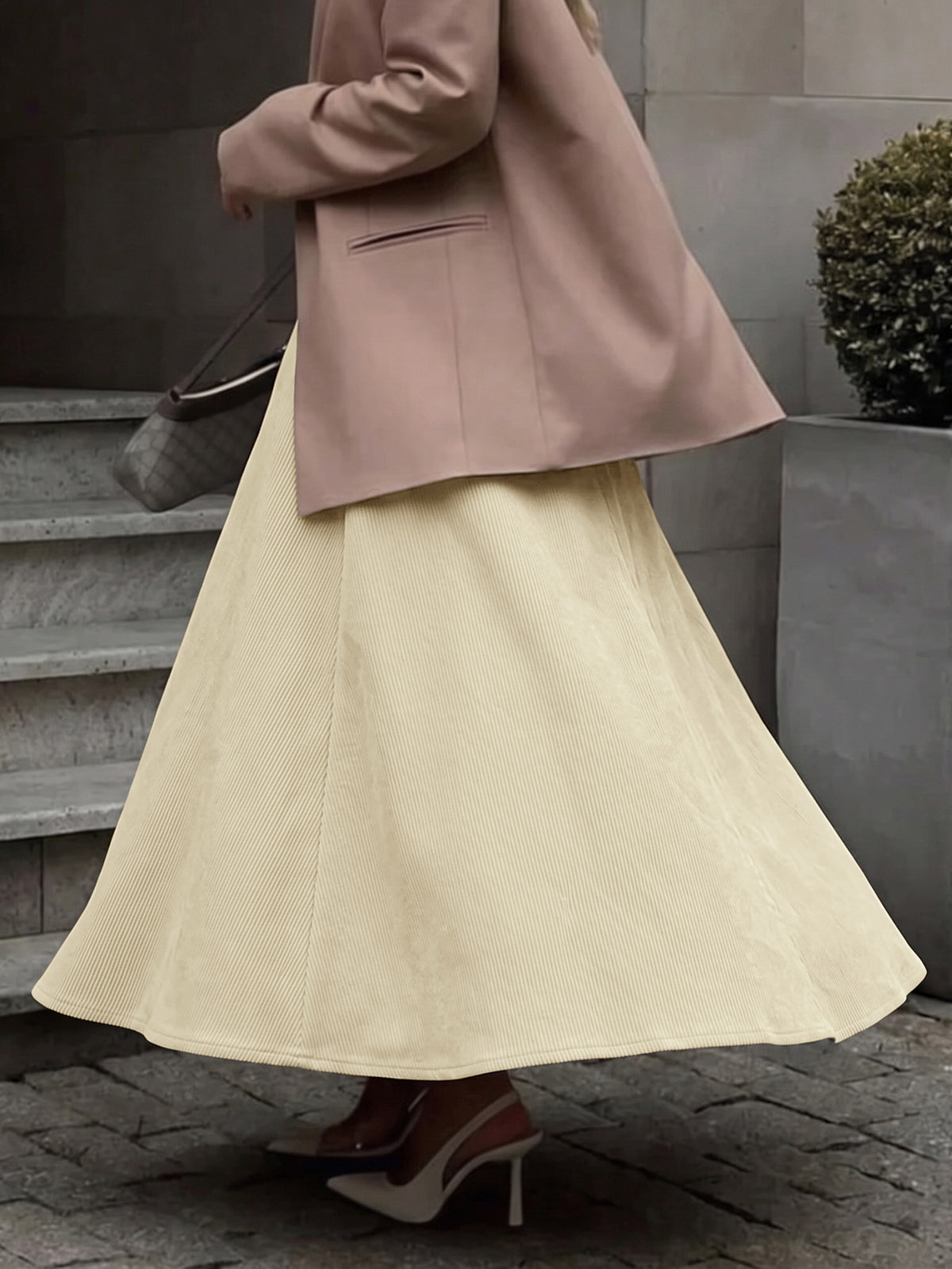 High Waist Pleated A-Line Maxi Skirt with Pockets - Khaki - 5