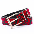 Animal Print Calf Hair Skinny Belt - Red