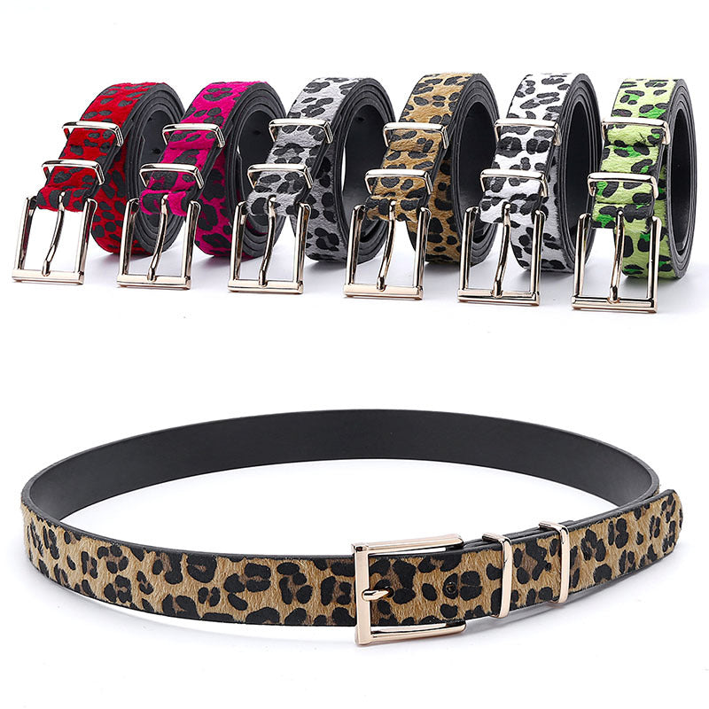 Animal Print Calf Hair Skinny Belt