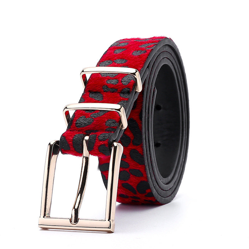 Animal Print Calf Hair Skinny Belt - view 1