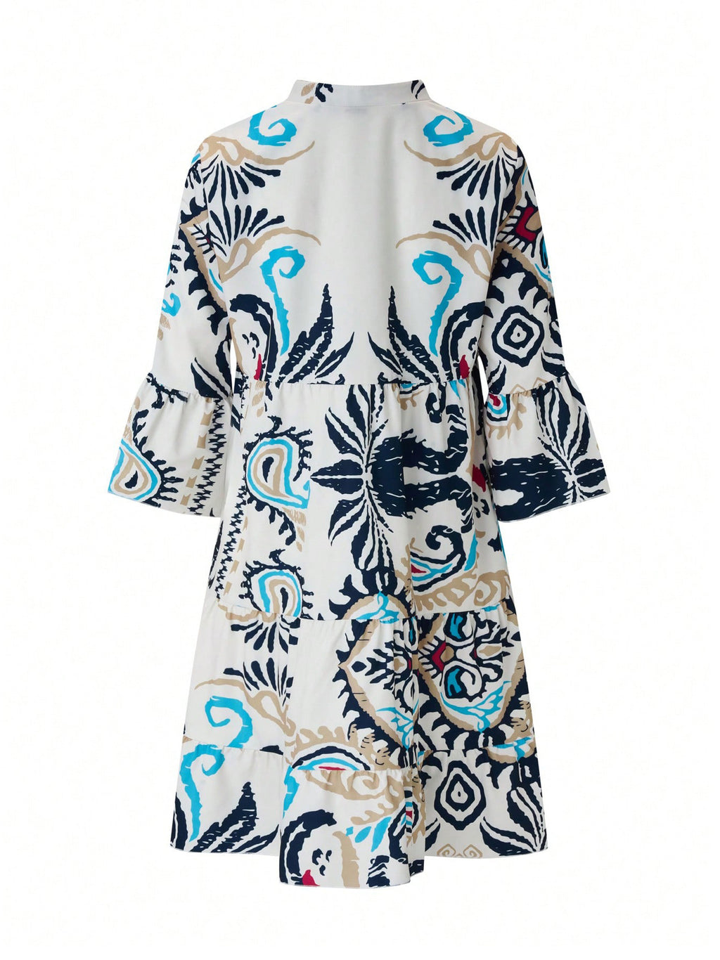 Abstract Print Tiered Boho Midi Dress - White - 1