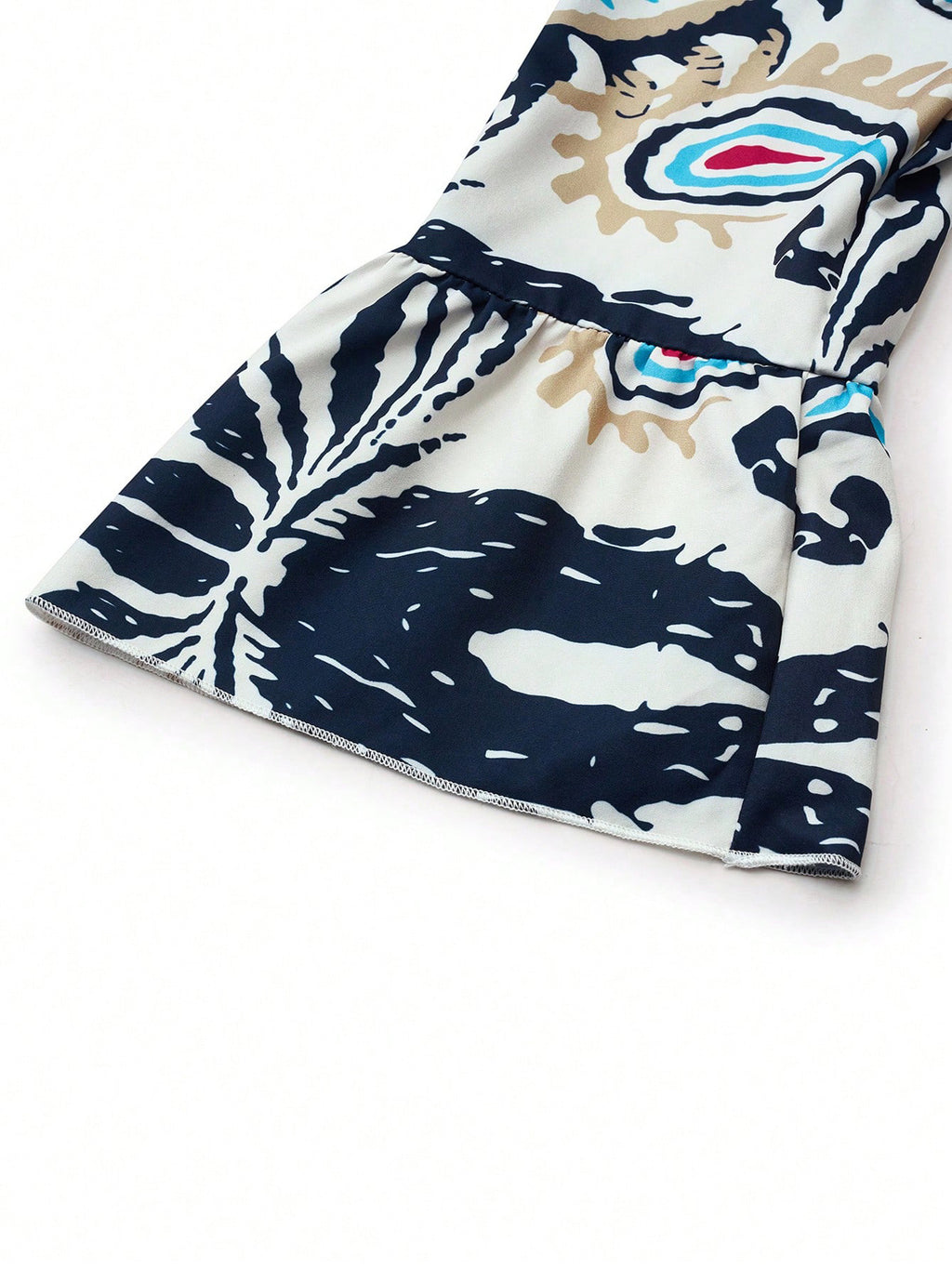 Abstract Print Tiered Boho Midi Dress - White - 2