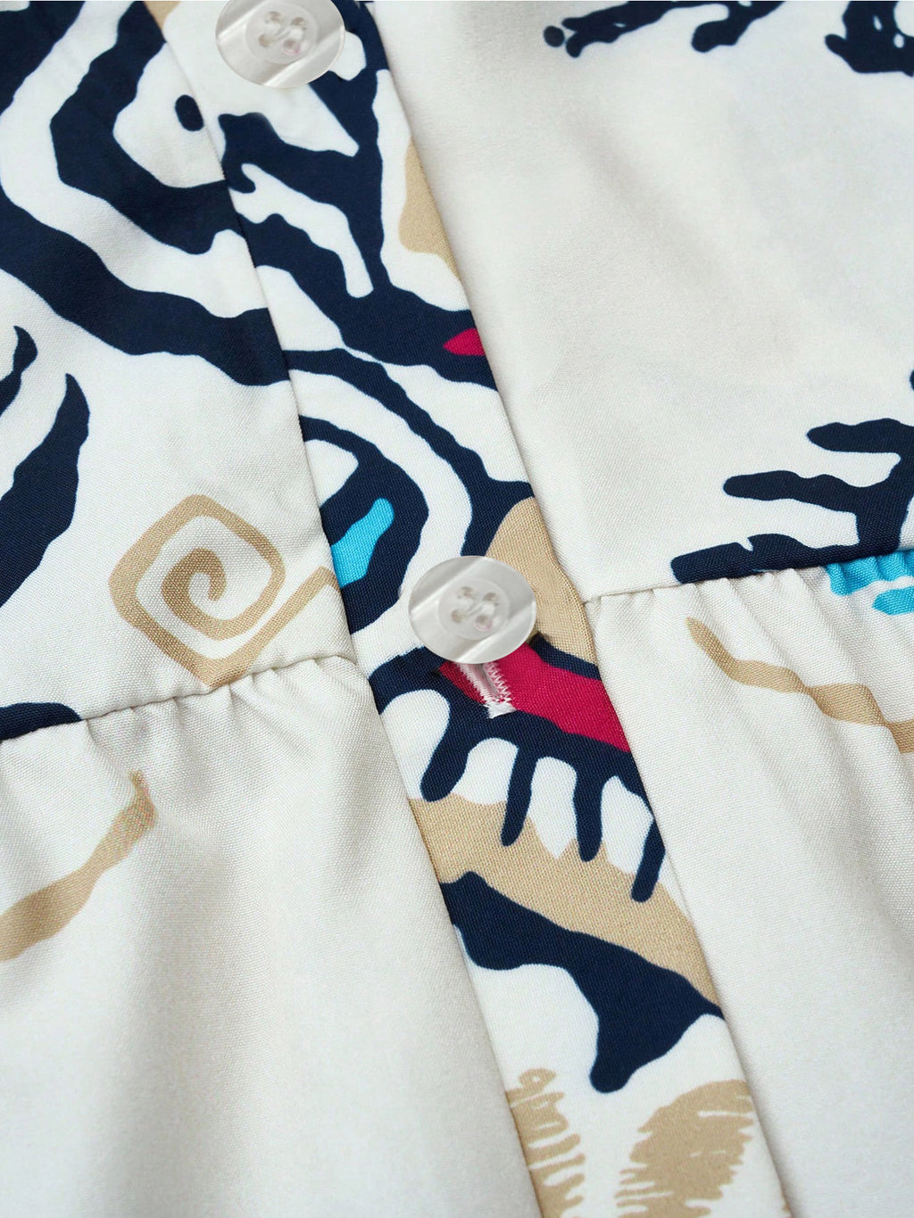 Abstract Print Tiered Boho Midi Dress - White - 3