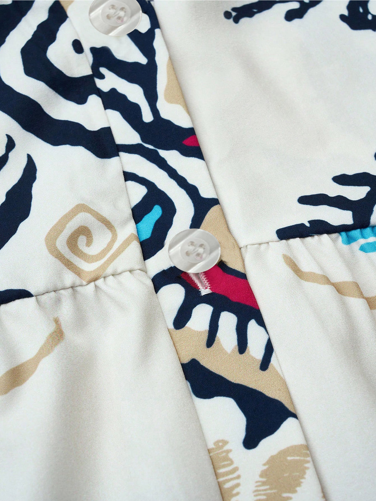 Abstract Print Tiered Boho Midi Dress - White - 3